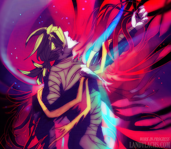 A figure reaches upwards as shadowy shapes curl around his outstretched arm.